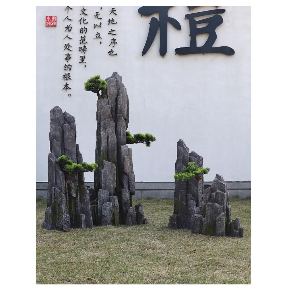 中式假山造景模拟石布局房屋会所泳池景观装饰模拟玻璃钢老虎劈石