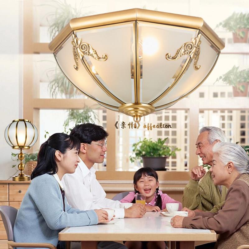 欧式吸顶灯全铜灯led卧室过道客厅书房灯饭厅半吊吸顶灯铜灯
