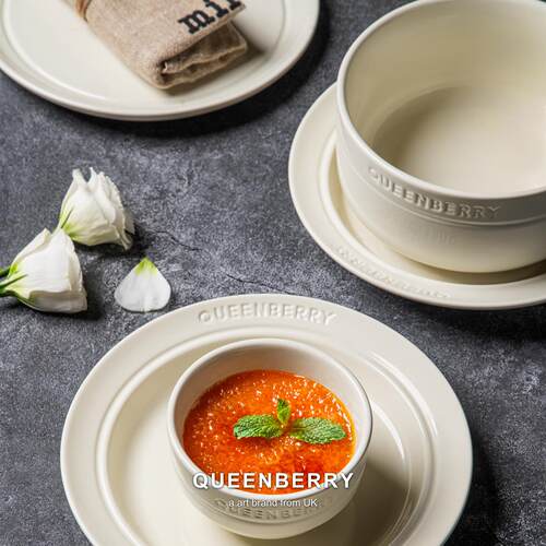 QUEENBERRY釉下彩陶瓷餐具 意式极简家用汤盘碗组 北欧风早餐义大