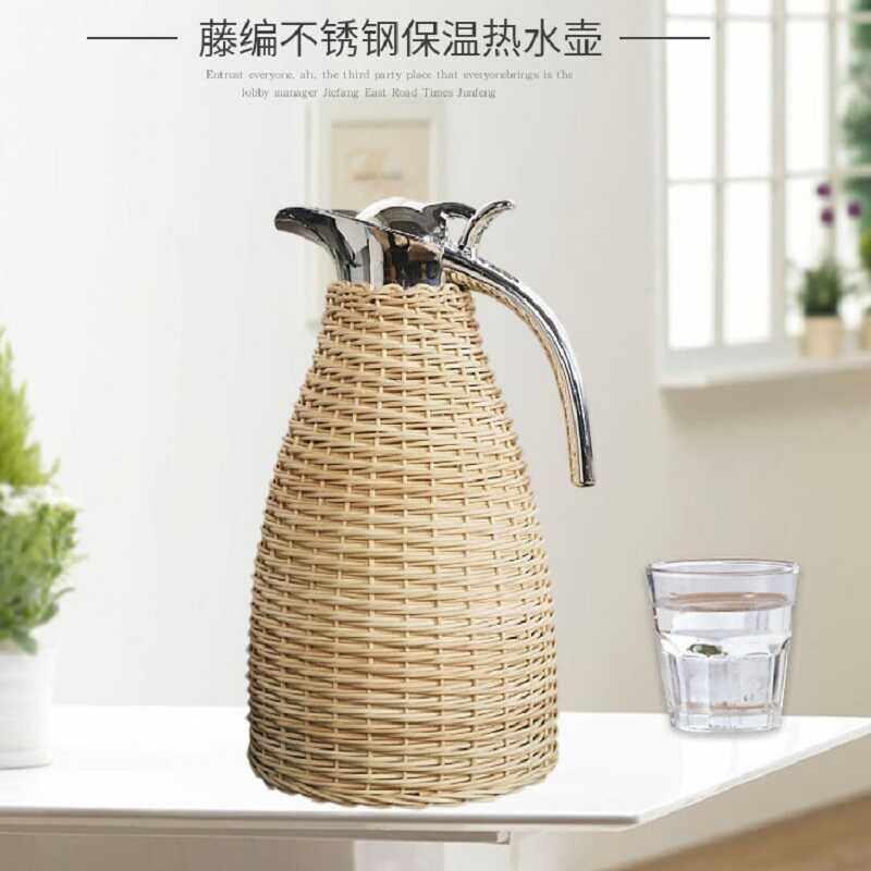 竹编暖壶复古热水瓶不锈钢保温壶家用欧式暖水壶手工藤编咖啡壶2L