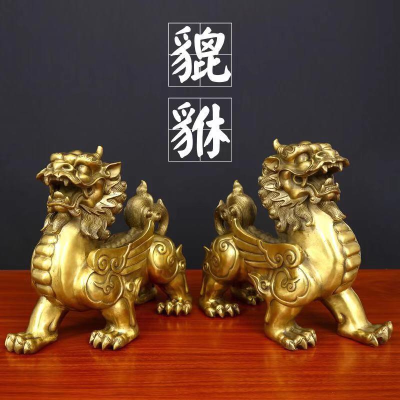大号纯铜貔貅摆件风水招财公母一对铜皮丘客厅阳台店铺办公收银柜