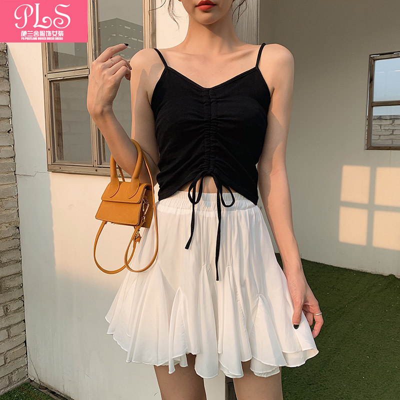 2021年夏季新款修身黑色短款显瘦抽绳吊带纯棉打底衫内搭露脐女装,女装/女士精品,背心吊带,淘宝优惠券,粉丝福利购,淘宝优惠卷