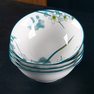 陶瓷面碗6寸家用高级感水仙花日式釉下彩酸菜鱼大号汤碗家用盛汤