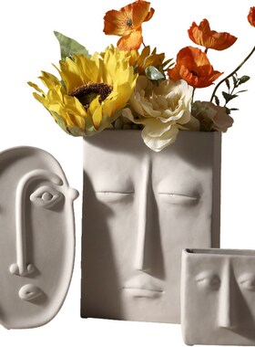 文艺精致小众印第安人物头像白色陶瓷花器瓶摆件桌面柜子家居装饰