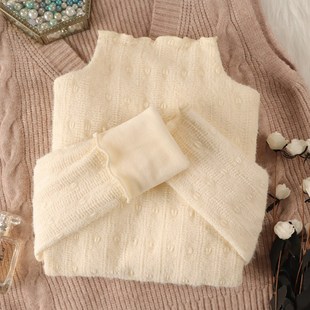 加绒高领蕾丝打底衫女秋冬2024新款加厚保暖磨毛内搭长袖修身上衣