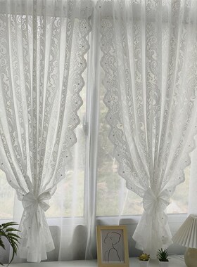 拾光轻奢复古法式白色蕾丝纱帘珍珠纱绣花窗帘飘窗卧室客厅免打孔