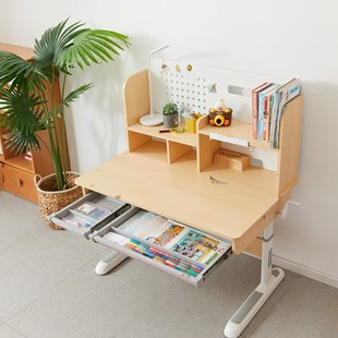米粒生活儿童学习桌学生书桌实木可升降桌家用书架写字桌椅小户型