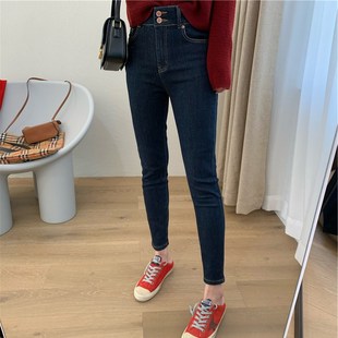 高腰弹力小脚牛仔裤女2024年秋季大码胖妹妹mm显瘦修容九分铅笔裤