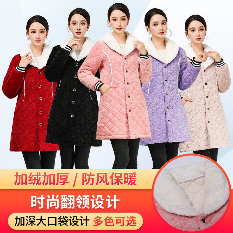罩衣女新款冬季加绒加厚毛领外穿夹棉保暖外套家居耐脏工作服围裙