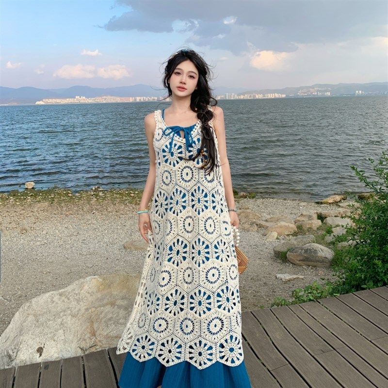 白色波西米亚镂空宽松长款叠穿背心裙显瘦无袖连衣裙沙滩裙吊带裙,女装/女士精品,连衣裙,淘宝优惠券,粉丝福利购,淘宝优惠卷