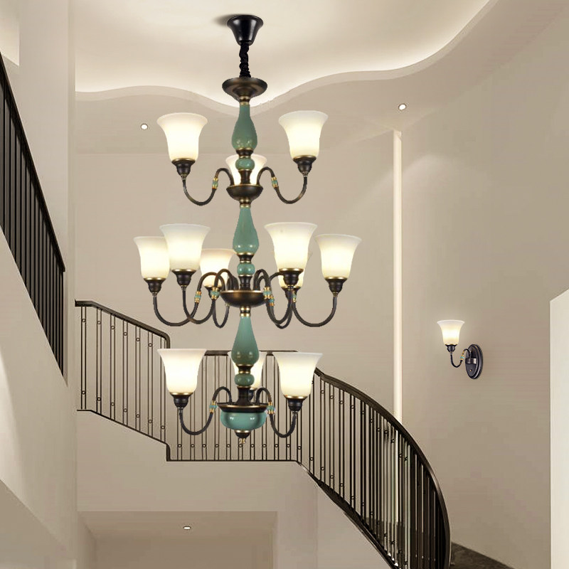 美式复式楼中楼客厅灯具复古挑高三层别墅大吊灯欧式乡村楼梯吊灯,家装灯饰光源,LOFT/复式住宅/楼梯吊灯,淘宝优惠券,粉丝福利购,淘宝优惠卷