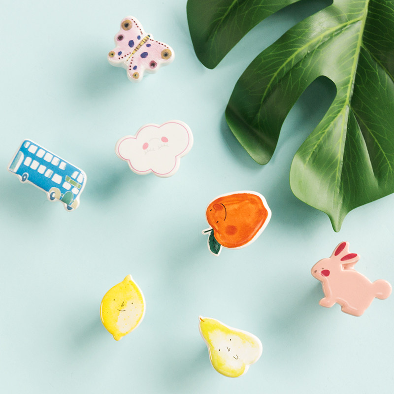 北欧美式可爱彩色卡通创意陶瓷单孔拉手衣柜门抽屉柜儿童房门把手,基础建材,小拉手,淘宝优惠券,粉丝福利购,淘宝优惠卷