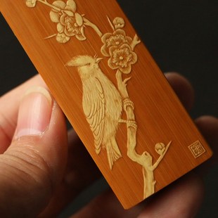 十几年老玉竹东阳名家戚挺飞本工非遗留青雕刻牙签盒竹雕把件