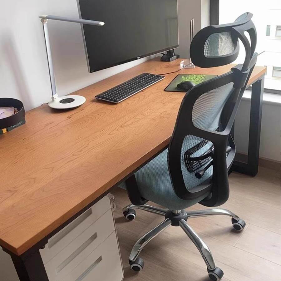 实木电脑桌简约现代铁艺办公桌家用工作台黑胡桃木餐桌书桌会议桌