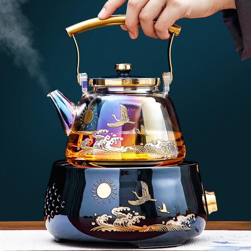 电陶炉煮茶器玻璃煮茶壶烧水壶家用全自动蒸汽煮茶炉网红茶具套装