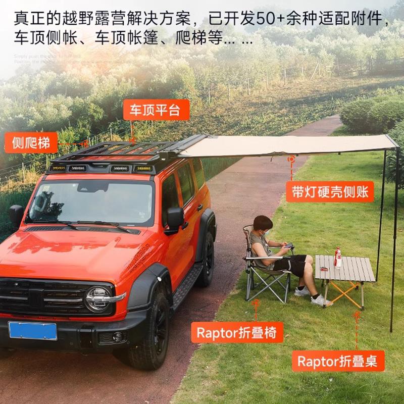 坦克300飞星行李架拓展平台车顶行李框扰流板射灯改装探险家爬梯图片