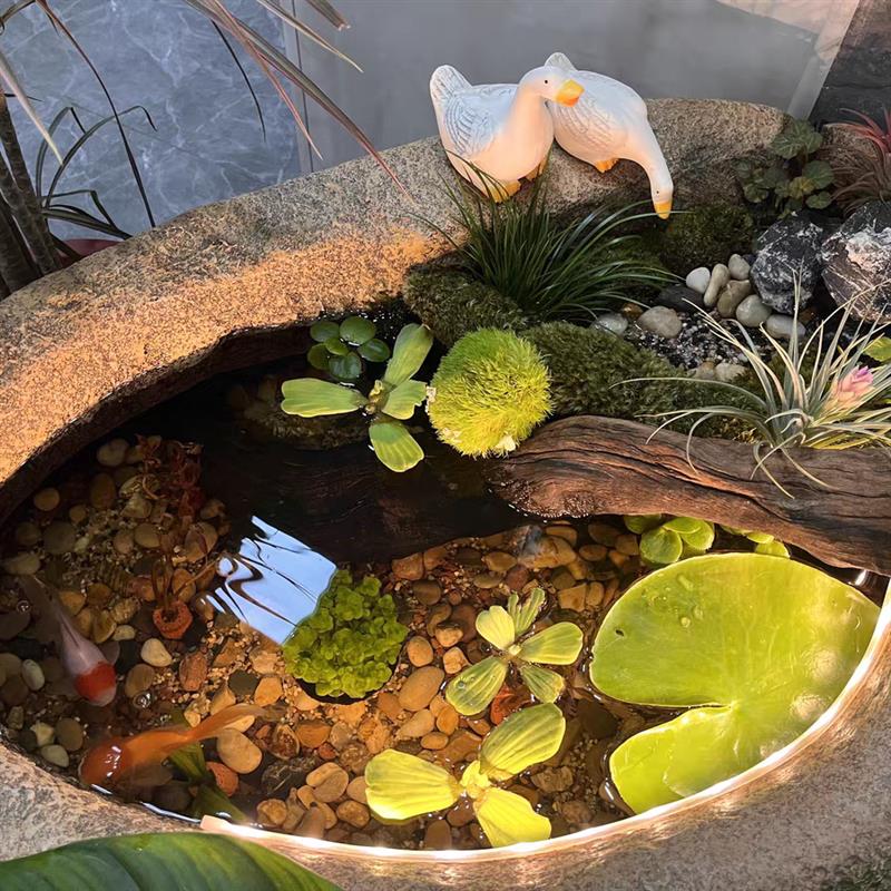 花园水景陶罐流水摆件循环水系装饰造景招财生态鱼缸景观可养鱼