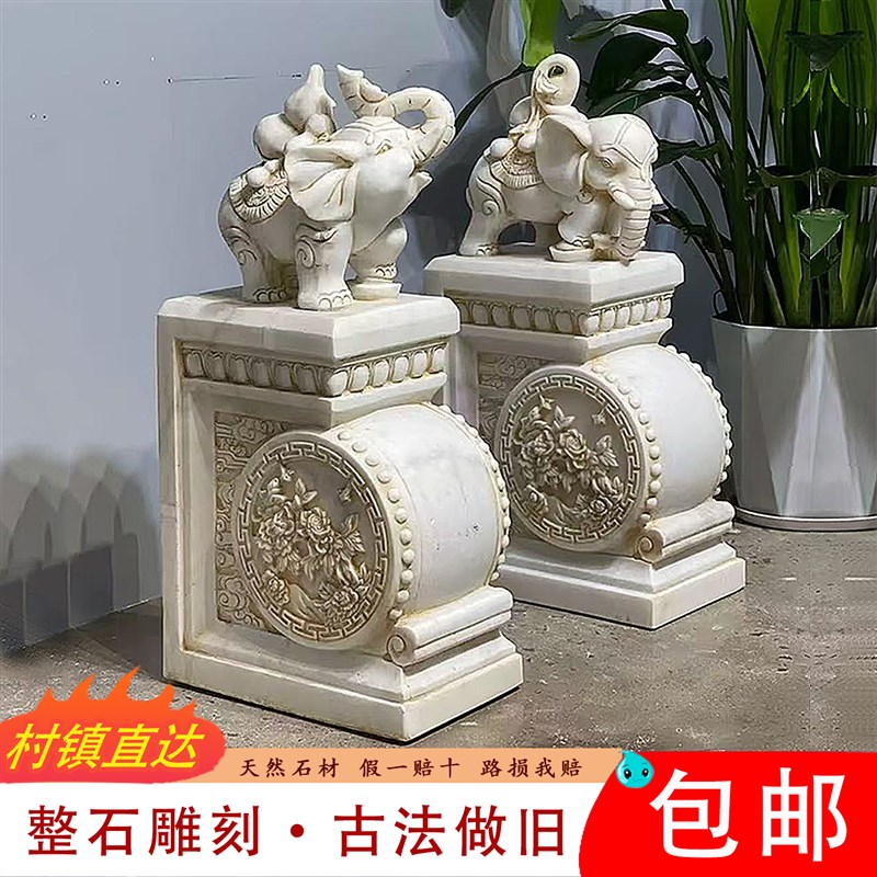 门墩抱鼓石一对汉白玉方形门鼓石石鼓石狮子貔貅石墩麒麟石雕摆件