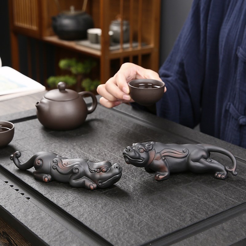 招财貔貅茶宠摆件精品可养手工紫陶茶玩茶桌茶台茶盘装饰茶具配件