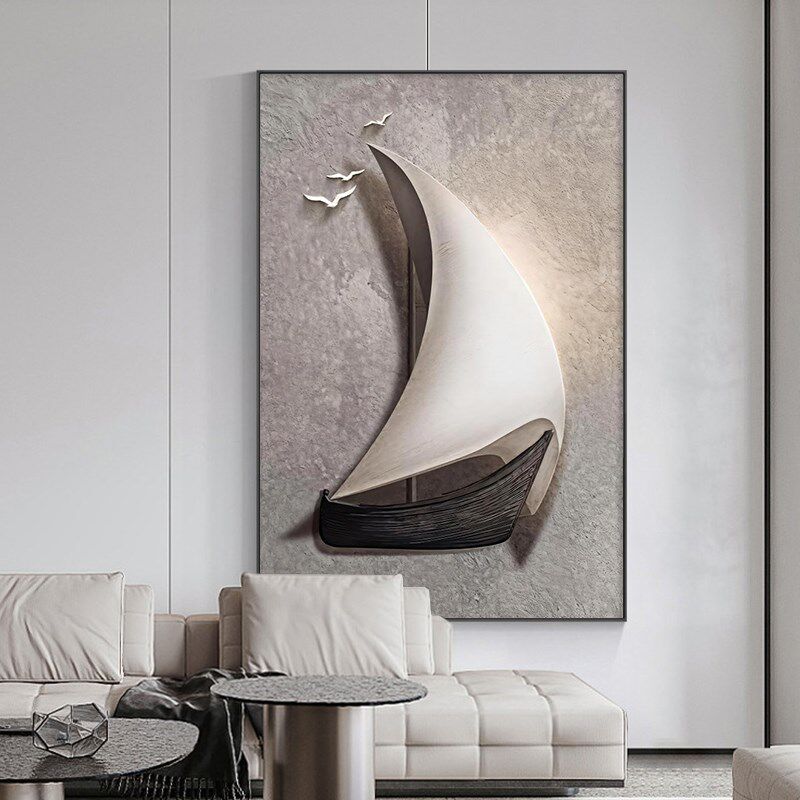 现代简约客厅装饰画一帆风顺砂岩画沙发背景墙壁画餐厅玄关走廊画