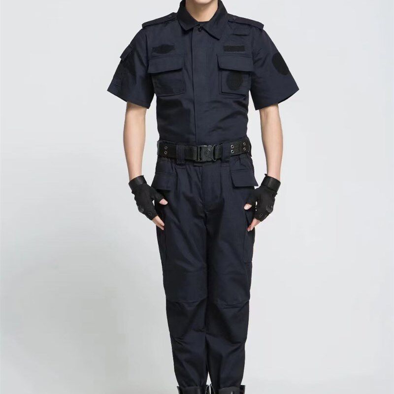 藏青色网格作训服保安工作服男保安服春秋套装制服冬装长袖特训服