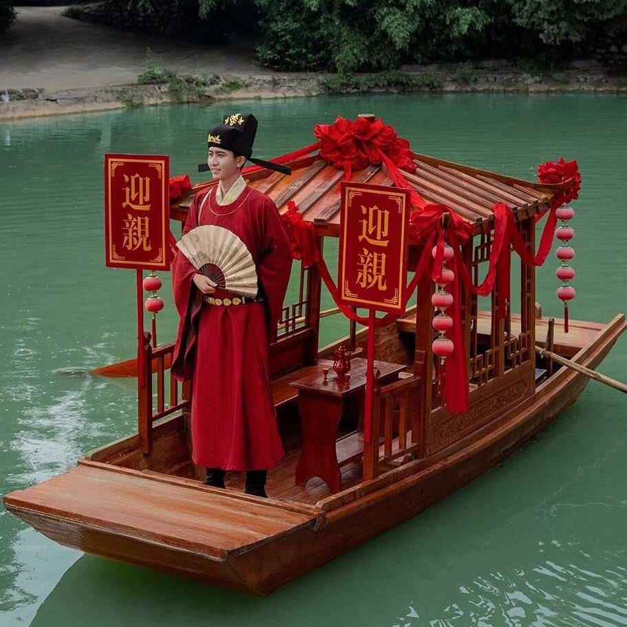 水上木船画舫电动观光旅游餐饮接待彷古中式实木质乌篷游船可定制