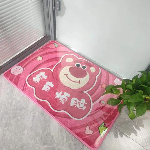 草莓熊入户门水晶板地垫少女心玄关门PVC带膜脚垫奶脏免洗门口垫