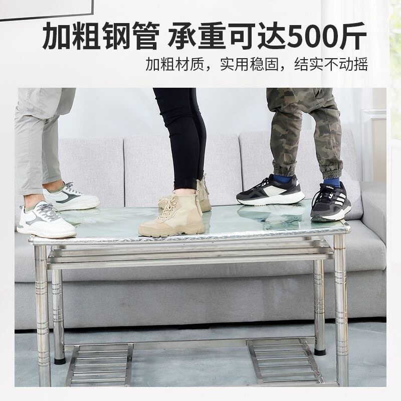 不锈钢长方形餐桌 多功能钢化玻璃吃饭桌子家用茶几桌折叠烧烤桌