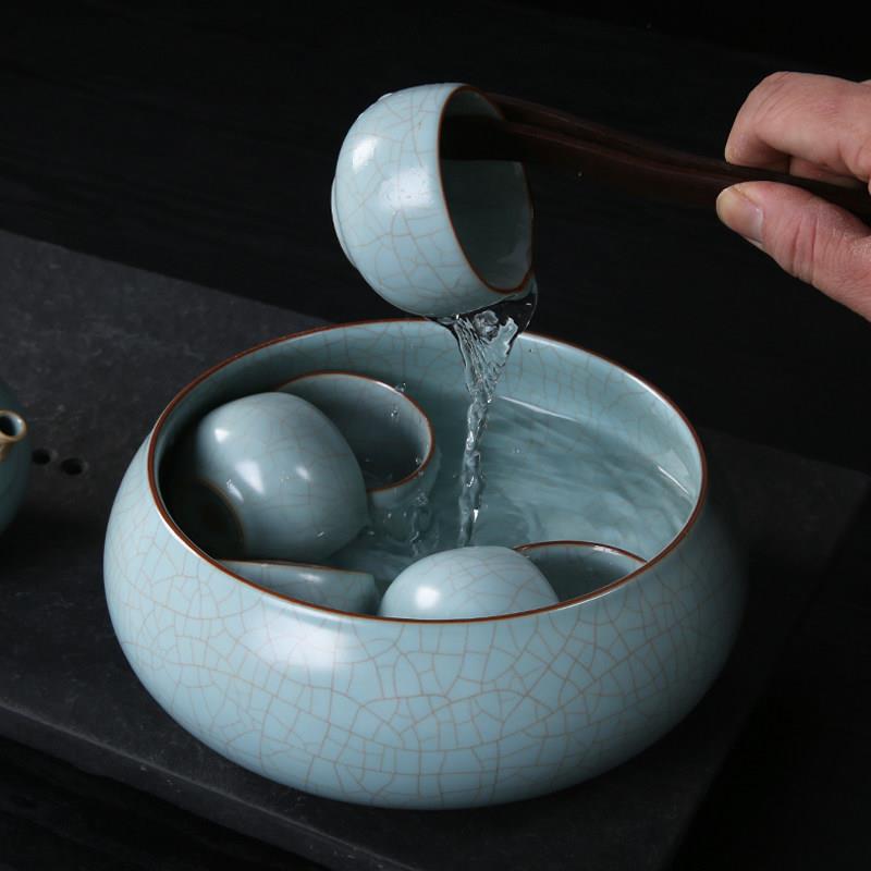 茶养开片天青汝窑圆满茶洗家用功夫茶具配件大号陶瓷中式水洗笔洗