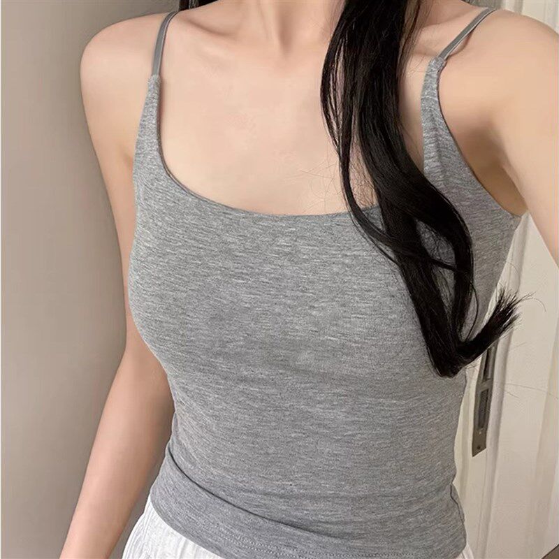 吊带上衣女内搭带胸垫美背文胸一体背心夏外穿泰国绝美小吊带蓝色