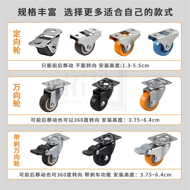 TPE静音定向滑轮鞋柜子榻榻米橡胶轮子定向轮微型家具万向轮滚轮