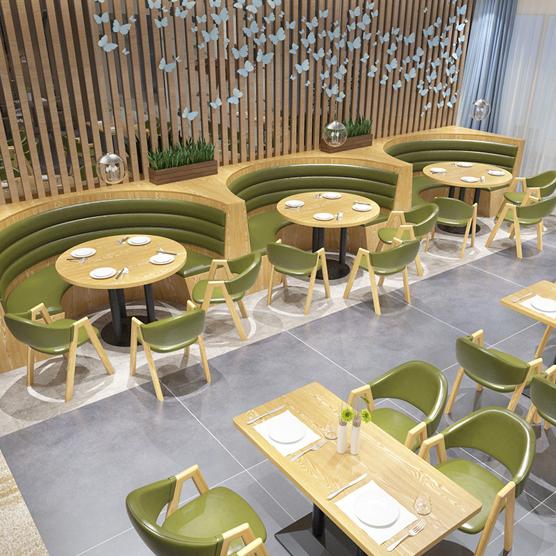 主题茶餐厅半圆卡座沙发靠墙餐馆饭店火锅餐饮汉堡奶茶店桌椅组合