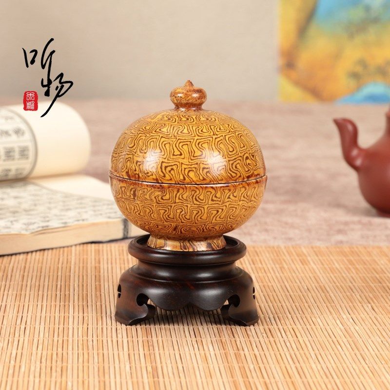 实木大红酸枝微型盆栽展示木托整木铭杯花器铜葫芦核桃摆件圆底座