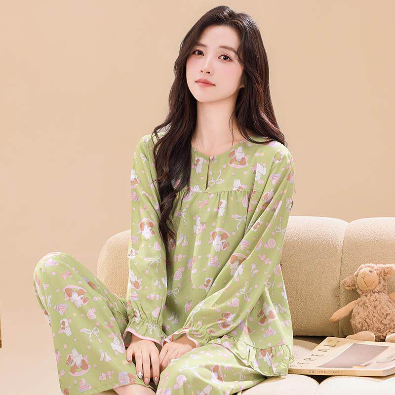 棉绸睡衣女2026新款甜美碎花长袖薄款绵绸可外穿人造棉家居服套装
