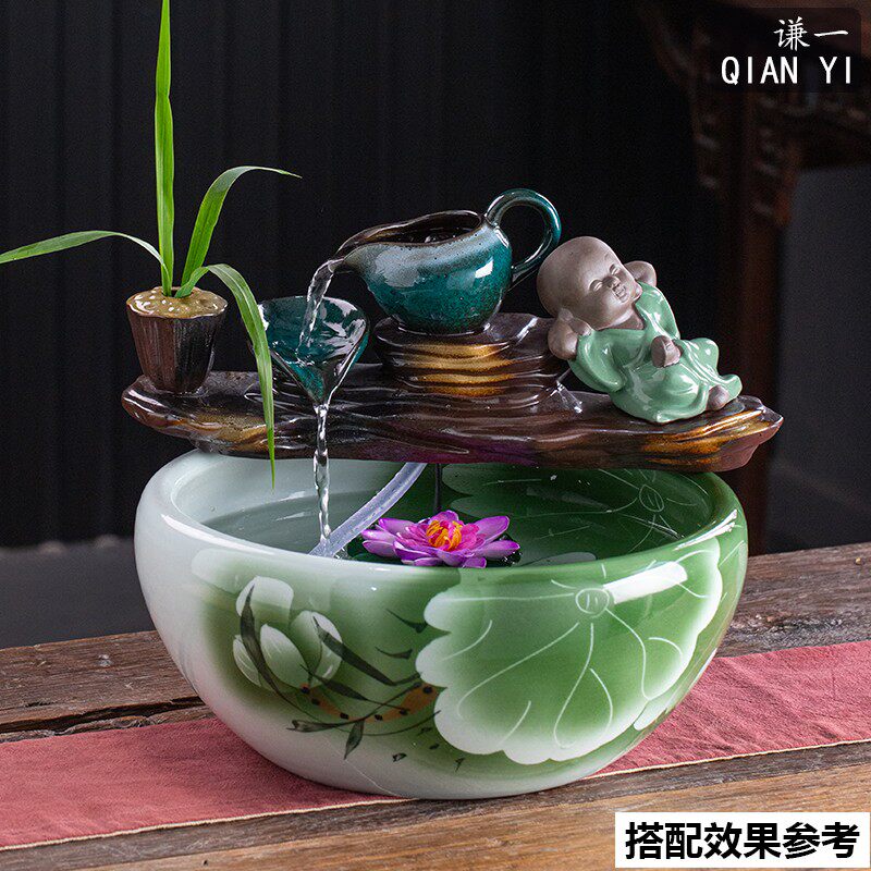 陶瓷流水摆件喷泉金鱼缸室内加湿器水景假山装饰循环门面招财礼品