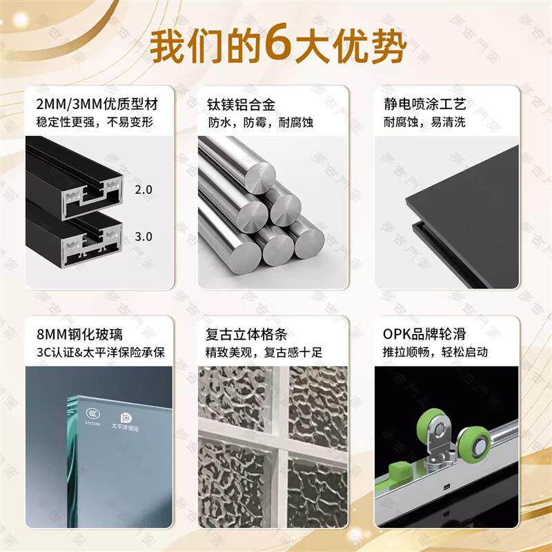法式复古白色三联动推拉门极窄厨房门阳台卧室隔断铝合金吊轨移门