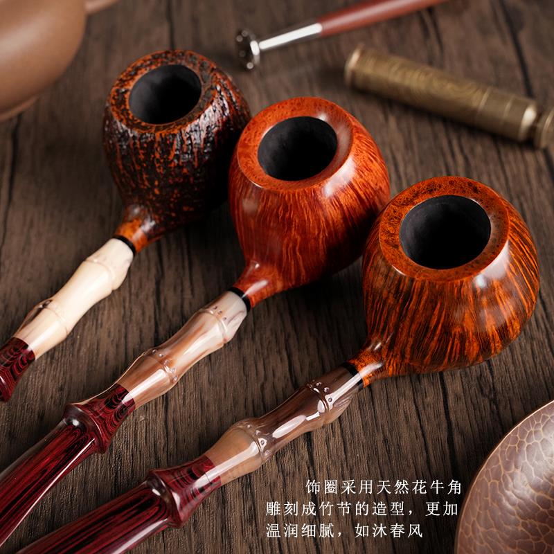 刺猬进口石楠木男士传统老式实木烟斗直式型便携正品牛角雕刻