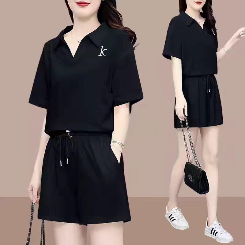 网红睡衣裤套组女夏季胖mm大尺码polo领短袖短裤宽松显瘦家居服两