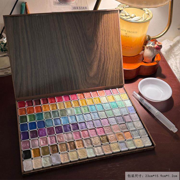 珠光水彩颜料120色水彩画套装全套国画美术专用珠光颜料美甲晕染