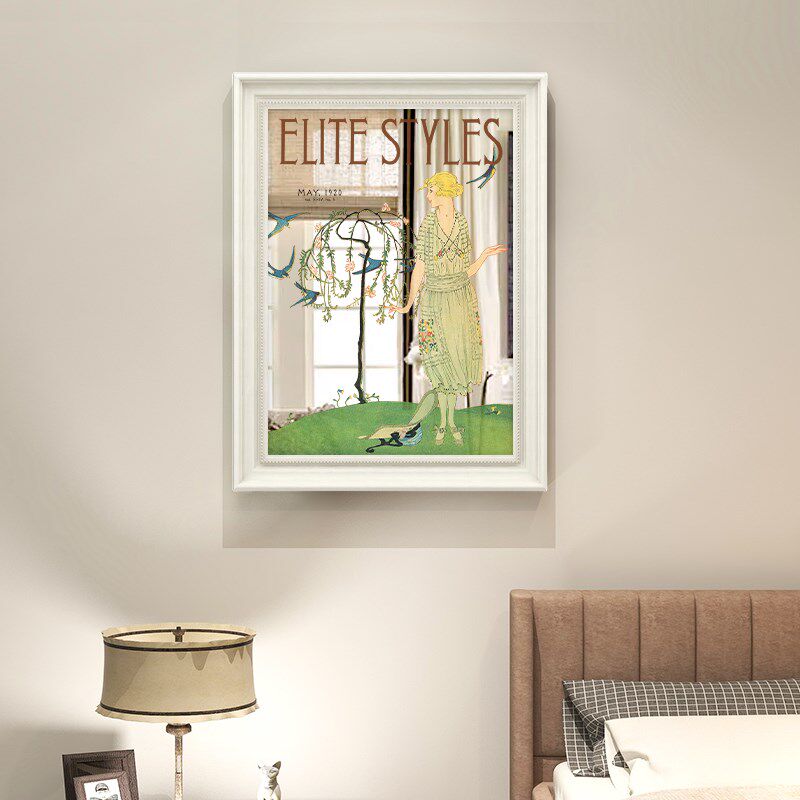 法式复古镜面装饰画美式创意英文客厅玄关挂画人物美女服装店壁画