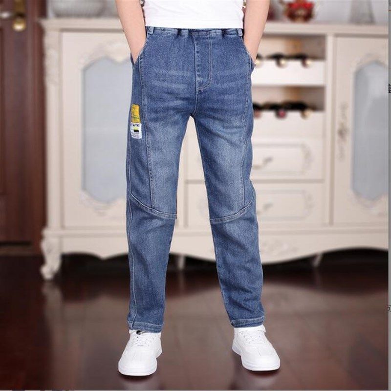 SP童装男童直筒牛仔长裤纯棉2024春款中大儿休闲裤拼接牛仔裤