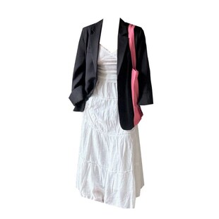 背心半身裙三件套装 百搭显瘦西装 胖mm白色蛋糕裙连衣裙女春季 大码