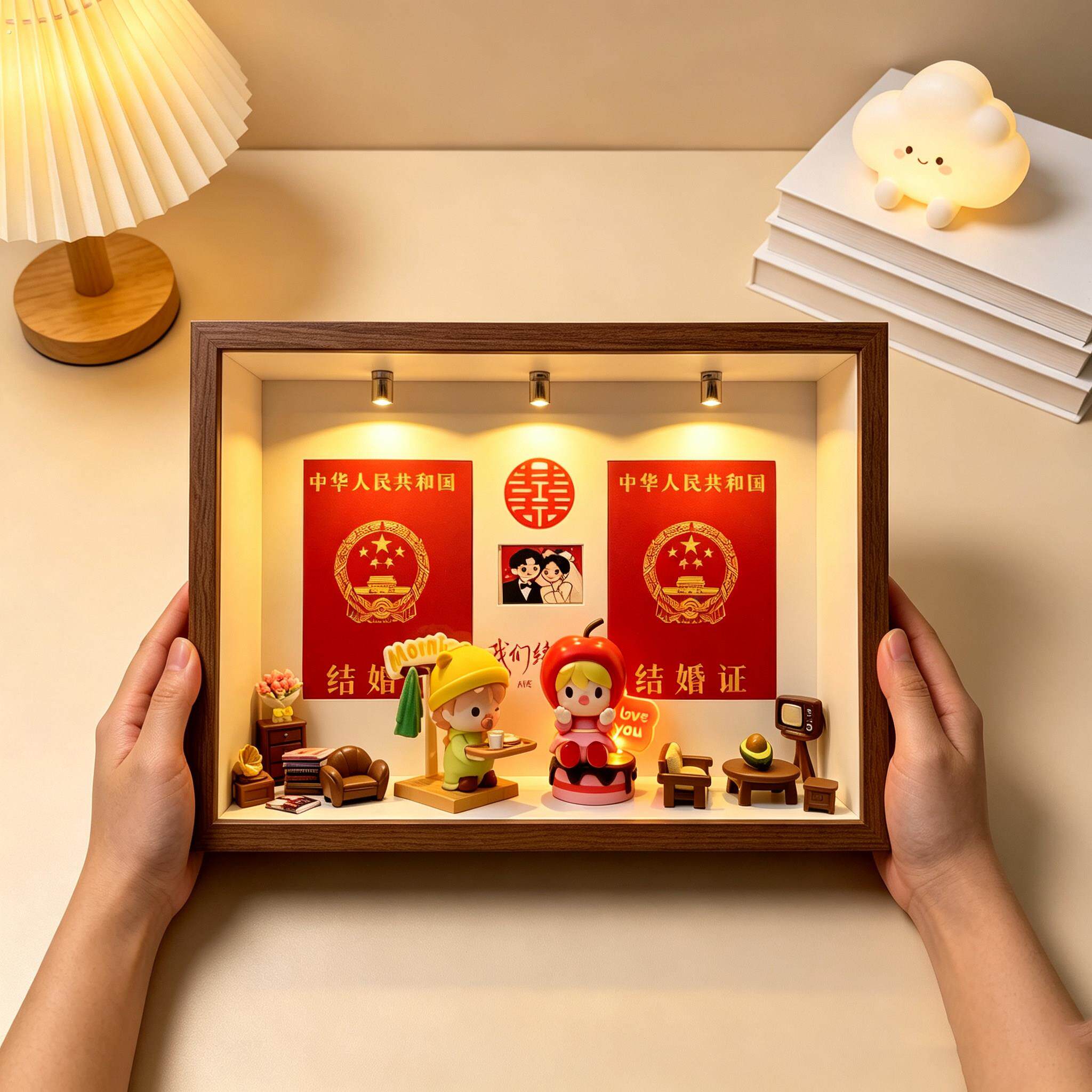 甜豆结婚证相框创意摆台浪漫情侣礼物夫妻周年纪念领证登记照婚姻