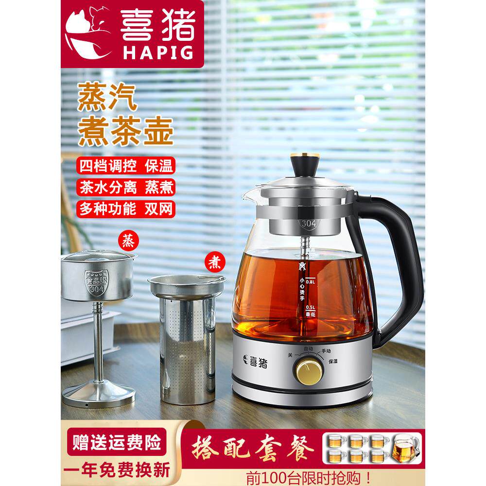 西竹白茶壶沸水蒸两用绝缘电茶壶家庭办公保健茶蒸茶壶