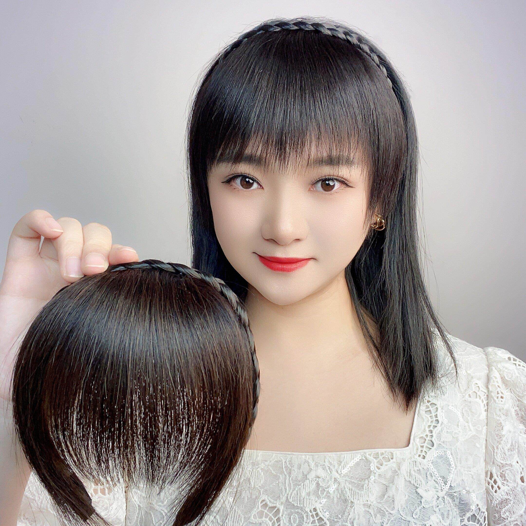 假发发箍浏海一体真发无痕假发片前额鬓角遮白发碎齐浏海补发片
