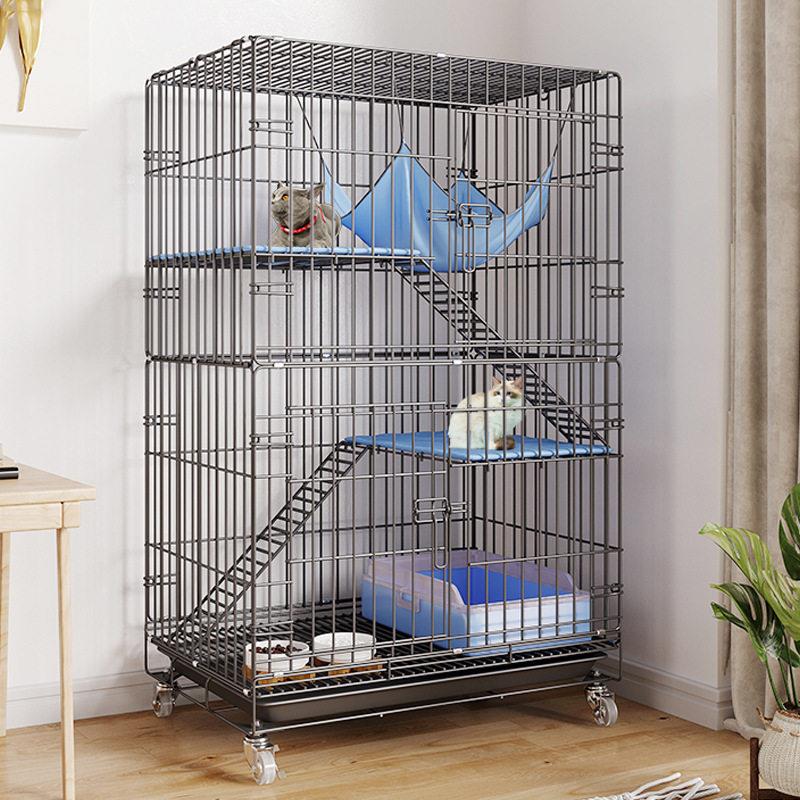 猫笼折叠铁丝猫笼子加粗加密猫别墅双层三层猫舍猫窝宠物笼具