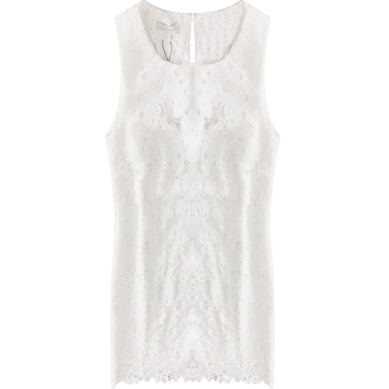 无袖黄色背心a字红色水溶花蕾丝连衣裙子夏镂空大码胖mm白色女夏