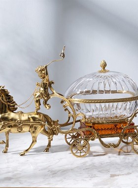 欧式透明水晶玻璃鹿拉车糖果盒摆件 高档奢华客厅玄关壁炉工艺品