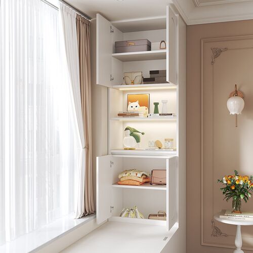 奶油风飘窗收纳柜卧室地柜储物柜一体组合小户型榻榻米杂物柜定制