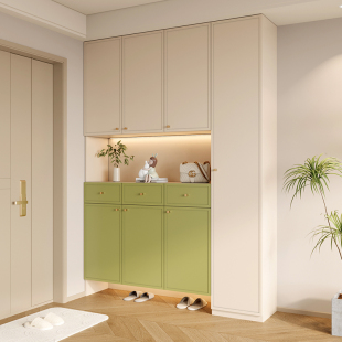 法式 柜玄关柜一体靠墙家用门口隔断柜客厅储物柜定制 奶油风入户鞋